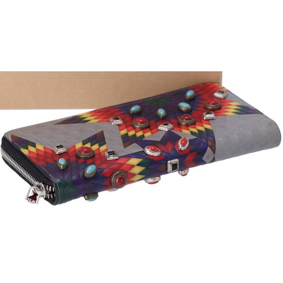 Christian Louboutin Panettone Long Wallet Gray Red Multi Leather Beaded - Picture 4 of 7